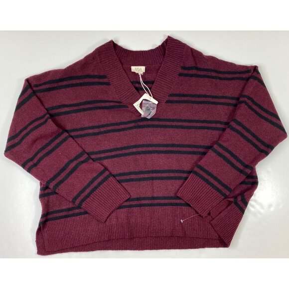 Ana A New Approach Burgundy Red Black Stripe V-Neck Long Sleeve Sweater Size XXL - Picture 1 of 4